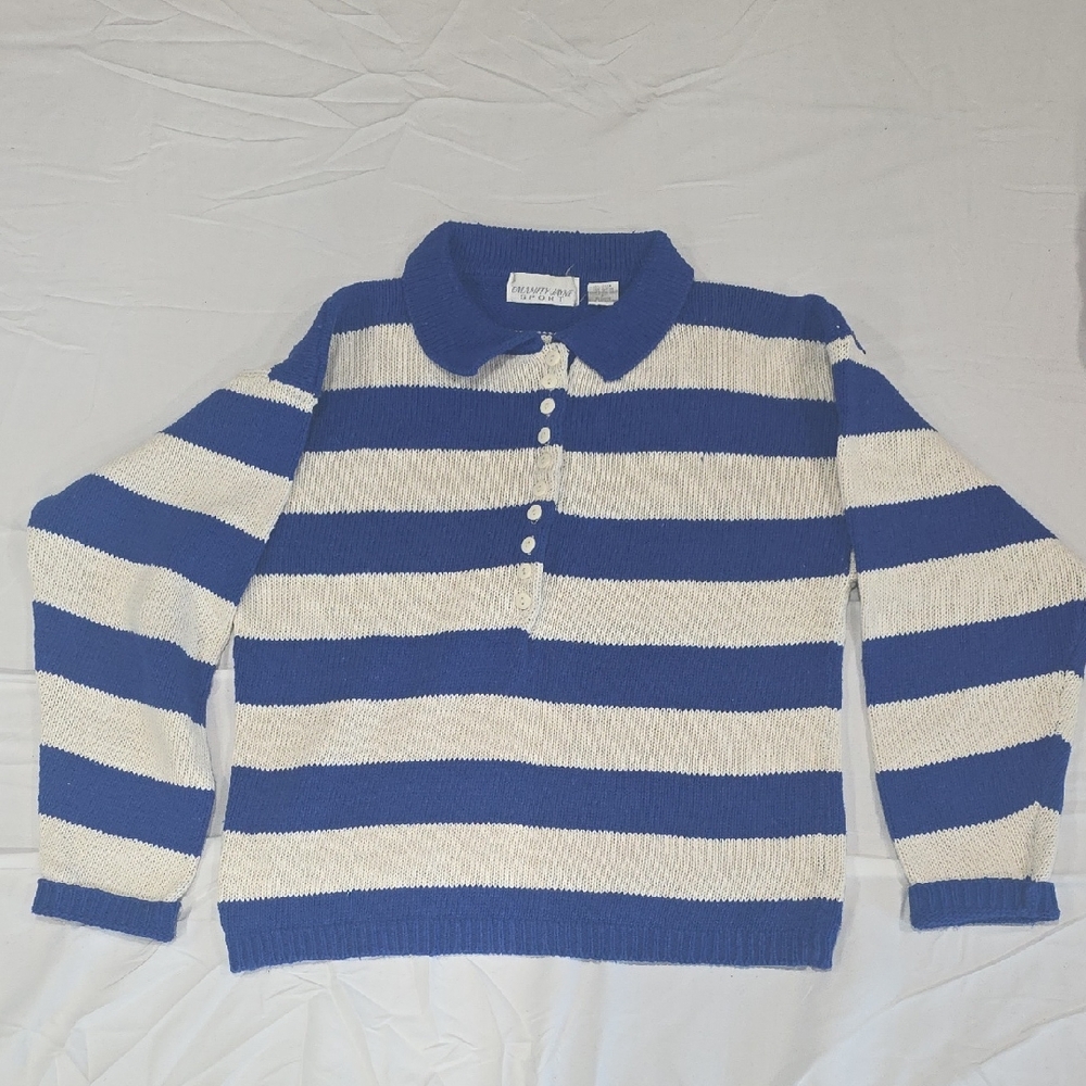 Vintage Rugby Blue and White Striped Polo